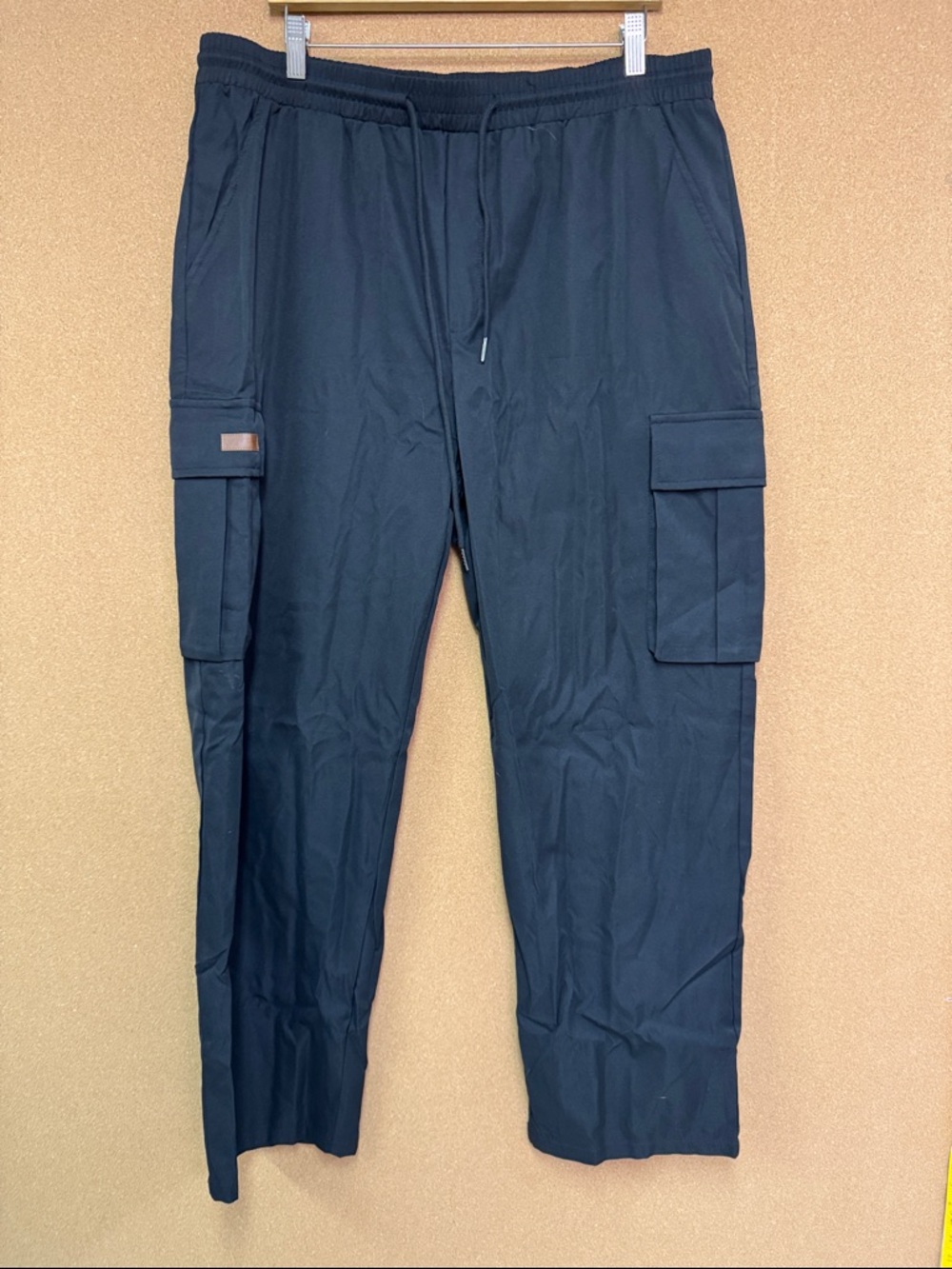 Men's Black Cargo Pants with Drawstring Waist